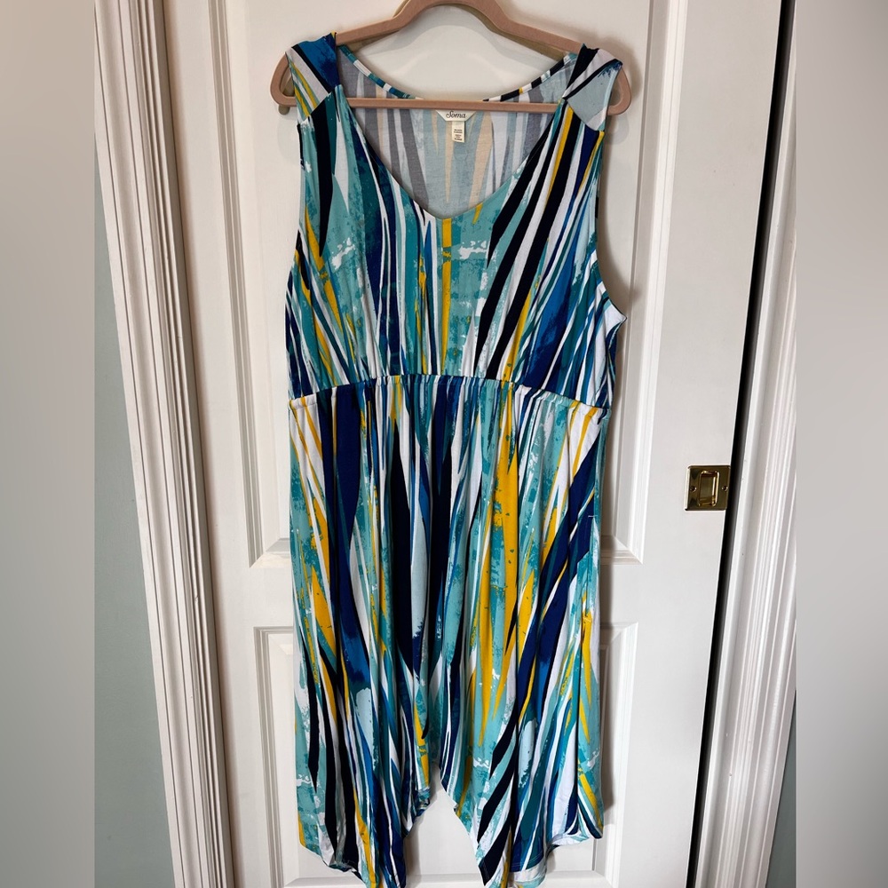 SOMA BLUE STRIPED ASYMMETRICAL HEM LOUNGE WEAR MAXI DRESS W/POCKETS - XL